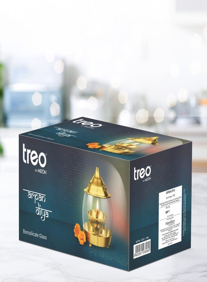 تريو مصباح ديا نحاسي مزخرف من تصميم تريو باي ميلتون أربان، مناسب للعبادة، مزود بغطاء زجاجي منحني، يُستخدم كديكور منزلي، مع حامل فتيل، ومصابيح تقليدية بغطاء ذهبي. - Image 5